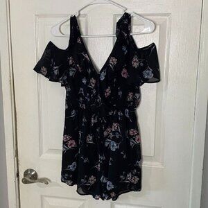 Black Floral Cold Shoulder Bongo Romper